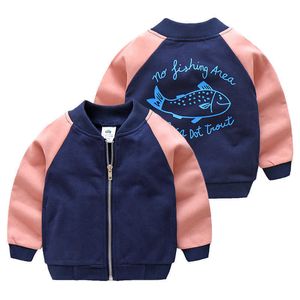 Herbst Frühling Mode 2 3 4 6 8 10 Jahre Kinder V-ausschnitt Sport Outwear Mandarin Kragen Patchwork Jacke Für Kinder baby Jungen 210529