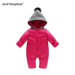 Mudkingdom född baby pojkar tjejer rompers vinter långärmad sticka huva massivt varmt spädbarn jumpsuit kläder ytterwear 210615