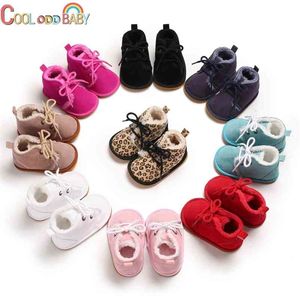 Zimowe maluch Noworodek Dziewczynka Buty Moda Lampart Ciepłe buty śniegowe Anti-Slip Baby Booties Infant First Walker Crib Shoes 210326