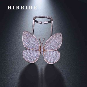 HIBRIDE dom Butterfly Rings For Women Rose Gold Color Open Adjustable Ring Luxury Jewelry R-248