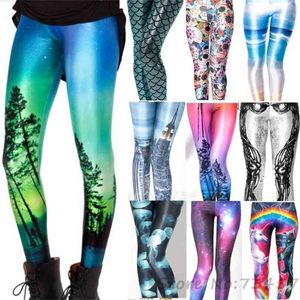 4XL Toppkvalitet Kvinnor Galaxy Rainbow Cloud Black Green Mermaid Printed Leggings Milk Leggins Summer 210925