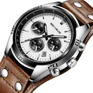 Ben Nevis Men Watches 2020 Luxury Military Watches Brown Leather Band Calendar Display Quartz Wrist Watch Male Clock X0625