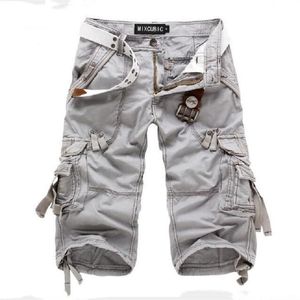 Summer Cargo Shorts Men Casual Workout Military Army Men's Multi-pockets Calf-length Short Homme Clothing 210713