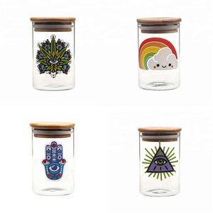 Partihandel Rökning Tillbehör Herb Storage Custom Logo Glasburkar Transparent Spice Tobacco Container Kök Verktyg Glasburk