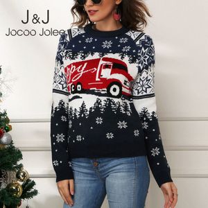 JOCoo Jolee Elegancki Snowflake Drukuj Loose Sweter Winter Boże Narodzenie Sweter O Neck Dzianiny Bluzy Kobiety Tops Odzież 210518