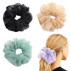 Büyük boyutlu kargaşalar büyük kauçuk elastik saç bandı kızlar şeker renk at kuyruğu sahibi pürüzsüz şifon scrunchie kadın saç aksesuarları 20pcs