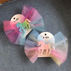 Unicorn Hair Clips Rainbow Girls Barrettes Cartoon Animal Hairpins Large Bows Hair Clips Designer Hårtillbehör 433 K2