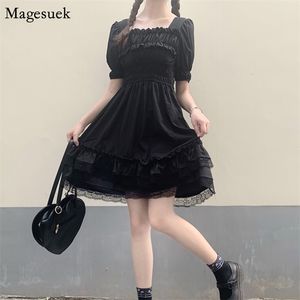 Lotitaスタイルブラックドレス女性春パフスリーブレースミニ女性スクエアカラーパーティーレディースES Vestidos 13242 210512