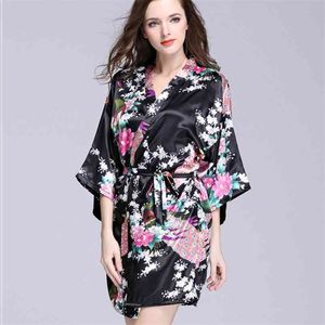 Женщины Faux Satin Silk Nightgowns Sleewwurs Женский Павлин Print Pajamas Плюс Размер Сексуальная Милая Домашняя Одежда Soft Coy 210831
