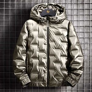 Mens Casual Down Jacket Vinter Boutique Vit Duck Down Tjock Varm Fashion Print Mens Slim Hooded White Black Down Coat 211110