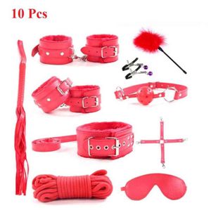 NXYSm Bondage Leder Sexspielzeug für Erwachsene Spiel Erotik BDSM Kits Bondage Handschellen Peitsche Knebel SM Bdsm Nippelklemmen 1126