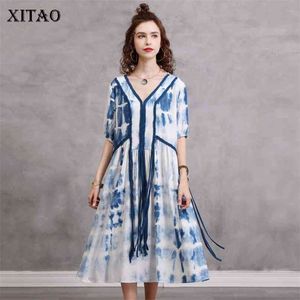 Print patroon jurk mode vrouwen hand gebreide touw tie dye kleine verse casual stijl zomer losse WMD0951