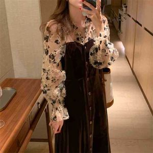 Fransız Moda Seksi Kadife Florals Chic Elegance Satış Kadınlar Temel Nazik Tüm Maç Artı Boyutu Uzun Elbiseler 210525