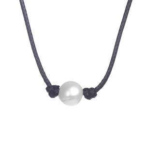 2021 Frauen einzelne Perlenkette schwarz Lederband Halsband Schmuck handgefertigt neu