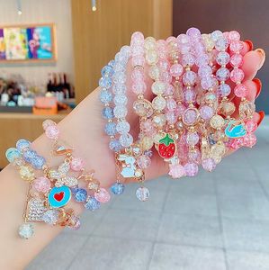 Beads Bracelets Kids Jewelry Girls Friendship Pendants Charm Glass Crystal Beaded Stretch Wristband Anklets Birthday Bag Fillers Pink Purple Blue