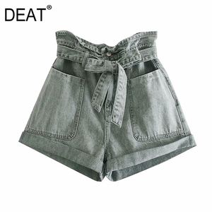 [Дикс] Летняя мода твердого цвета Высокие талии карманы свободные повседневные повседневные женские джинсовые шорты 13Q224 210527