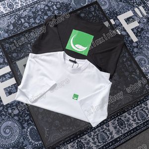 21SS男性プリントTシャツパリ文字緑の葉の印刷服半袖メンズシャツタグブラックホワイト05
