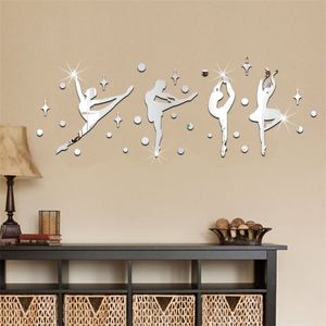 34 Pcs/Set 3D Acrylic Mirror Surface Wall Sticker Ballet Dance Girls Design for Dance room Kindergarten Wall Decoration 60067 210615