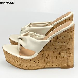 Rontic 2021 Mulheres Plataforma de Verão Mules Sandálias Flip-Flop Sexy Wedges Heels Open Tee Elegante Bege Calçados Casuais Tamanho 5-20