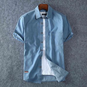 2021 Summer New Men's Denim Shirt Large Size Short Sleeve Fashion Loose Casual Cotton Cowboy Shirt Male Brand 6XL 7XL 8XL G0105