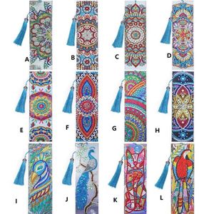 DIY Diamond Painting Bookmark With Tassel Mandala Flower Printing for Valentine's Day Graduation Birthday Embroidery Arts Crafts Rhinestone Dot Partial Drill