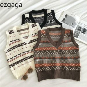 Ezgaga dzianiny sweter kamizelka kobiety jesień zima koreańska moda żeński rocznika boazeria kamizelka luźny bez rękawów zwolennik 210430