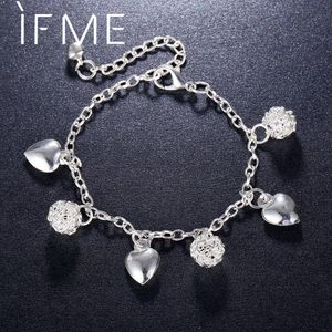Wholesale metal ball bracelet resale online - Charm Bracelets IF ME Trendy Heart Bracelet For Women Silver Color Geometric Round Metal Ball Pendant Cute Arm Jewelry Gift