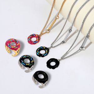 ZB001 Creative Party Favor Doughnut Necklace Ring Set for Girl Women Lady with High Quality Copper + Gutta Percha 3 Colors