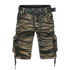 Sommar Mäns Overaller Rak Stor Storlek Tvätta Tillbaka Casual Shorts Multi-Pocket Loose Five-Point Pants 210716