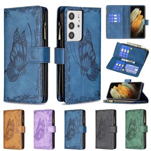 Pl￥nbokstelefonfodral f￶r Samsung Galaxy S21 S20 Ultra Plus Butterfy Pattern Pu Leather Flip Kickstand Cover Case With Zipper Coin Purse