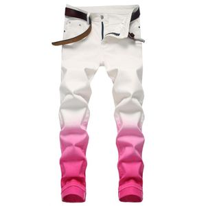 Mens Jeans Man Casual Straight Large Size Pants Streetwear Pink White Color Matching Autumn Trend Hip-hop Daily Fashion