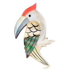 Pins, broscher Smycken Naturligt Abalone Shell Söt Animal Bird Woodpecker Brosch Pin för Fashion Girl Kvinnor Tillbehör