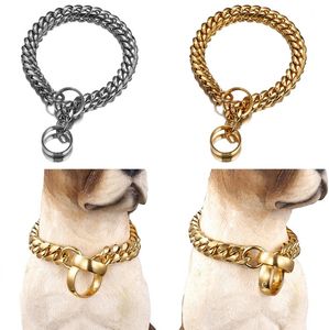 14mm Cuban-Chain-Chain Łańcuchy Dog Collars P Chaincircle Collar Steel Smycz do Pet Slip Conke CollarFor Zwierzęta ZC494