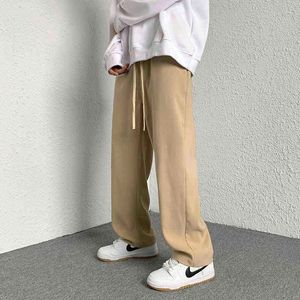 Privathinker Khaki Mäns Elastiska Waist Wide Ben Byxor Streetwear Man Rak Byxor 2021 Koreanska Male Casual Long Trousers H1223