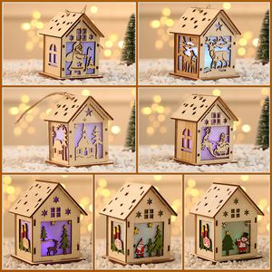 Party Supplies Led Light Wood House Christmas Tree Decorations For Home Hanging Ornaments Xmas Kids Gift