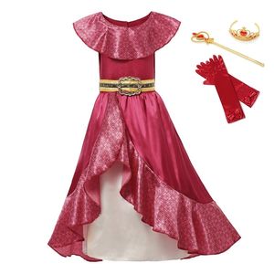 Girl Dress For Elena Princess Elena War Cosplay Sets Children Ruffles Sleeveless Red Maxi Frocks Fancy Party Clothing 3-12T 210317