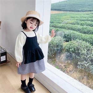 Bahar Bebek Kız Giyim Retro Patchwork Uzun Kollu Elbise Ve Yelek 2 adet Kıyafet Çocuklar Çocuk Seti 210615