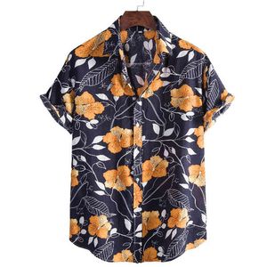 Męskie Koszule Koszulki Krótki Rękaw Dorywczo Mężczyzna Aloha Shirt Beach Hawajski Oversized Floral Print Camisas Lato Marka Camisa 210524