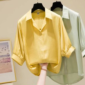 Verão Mulheres Blusa Coreano 3/4 Sleeve Womens Tops e Blusas Camisas Vintage Camisas Blusas Roupa Feminina Solta Tops Primavera 210604