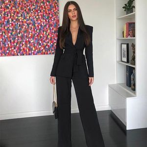 Blazer Pant Suit Arrival Black Long Sleeve Women Office Sets Fashion Sexy V-neck 2 Piece