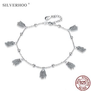 Silverhoo Äkta 925 Sterling Silver Anklets För Kvinnor Enkel Bohemian Beaded Chain Link Wife Anklet Trendy Smycken Gift