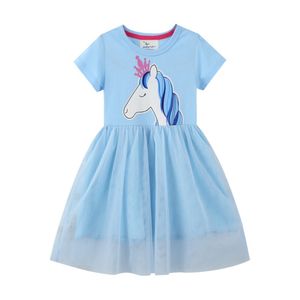 Verano unicornio princesa manga vuelo manga lindo niñas vestidos moda niño ropa vestido