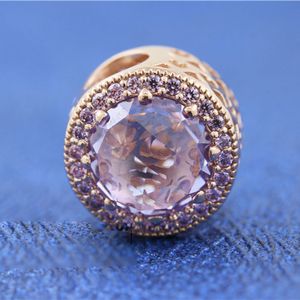 Perlina con ciondolo a forma di cuore radiante lavanda placcato in metallo oro rosa si adatta a bracciali gioielli stile Pandora europeo