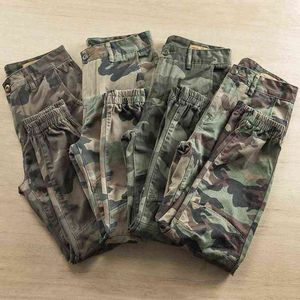 Marca na moda 100% algodão homens camuflagem calças de carga solto exército verde streetwear bocador pantalon tatico homme bolsos calças H1223