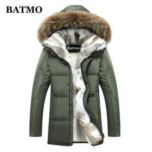 Batmo ankomst vinter kanin päls krage 80% vit anka ner hooded jackor män, plus-size s-5xl 211216