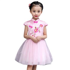 Księżniczka Sukienka dla Kid Girls Floral Kids Letnia Dress Mesh Dziewczyny Dress 6 8 12 lat Dzieci Odzież Chiński Styl Odzież Dla Dziewczyny Q0716