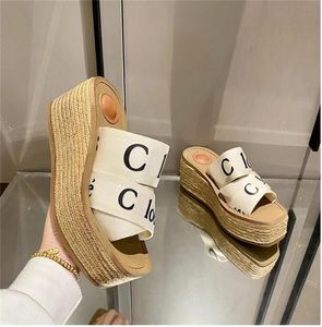 Newest Branded Women woody tote shoes Platform Sliddes Designer Slippers Wedge mule in canvas Leather Flat espadrille Fashion Summer Beach High Heels SIZE 35-42