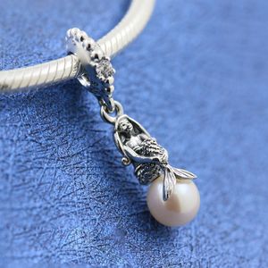 925 Sterling Silver Mermaid Hängsmycke med Pearl Charm Bead för europeiska Pandora Smycken Charm Armband