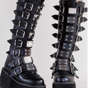 Бренд дизайн черный готический стиль толстая платформа весна осень зимняя обувь женщин мода панк улица косплей сапоги плюс размер 50 211104
