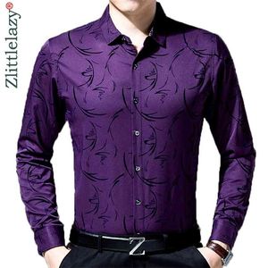 Mężczyzna Moda Marka Casual Business Slim Fit Mężczyźni Koszula Camisa Z Długim Rękawem Kwiatowe koszule socjalne Sukienka Odzież Jersey 8637 210626